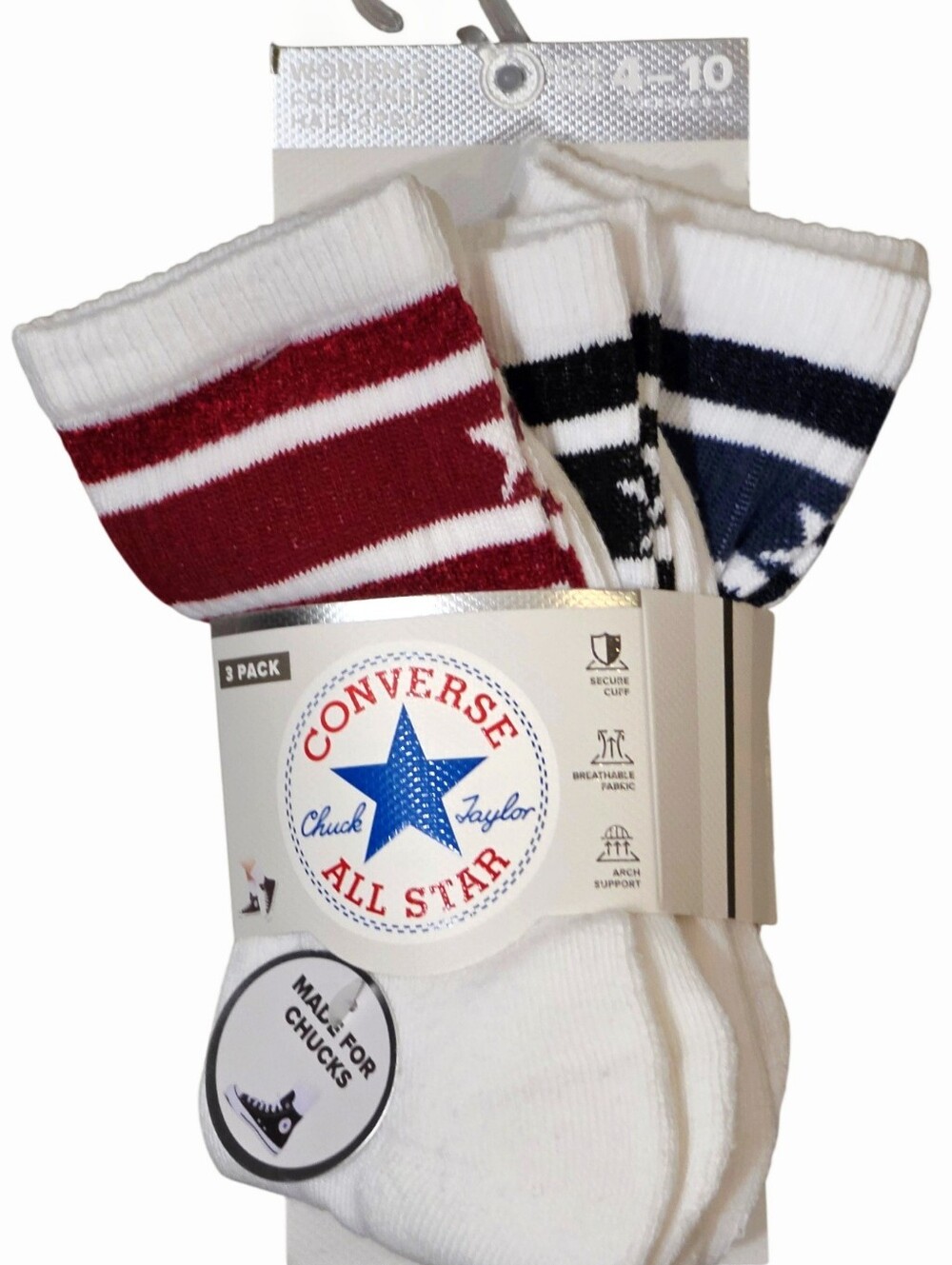 Converse 3-PK Cushioned Half Crew Chevron Star Striped Socks
